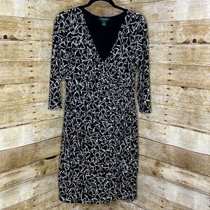 LAUREN RALPH LAUREN SURPLICE QUARTER SLEEVE RUNCHED WRAP DRESS SIZE 12